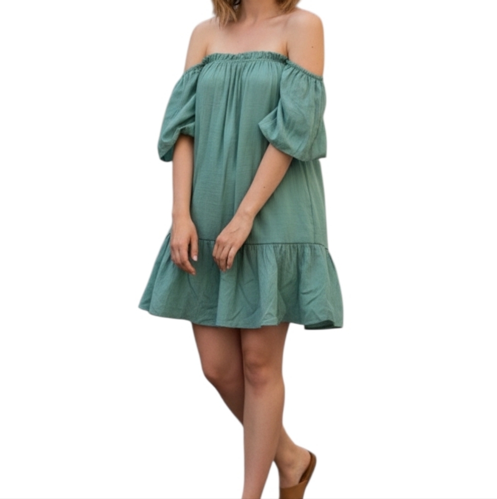 NWOT Versona Teal Off-Shoulder Mini Dress